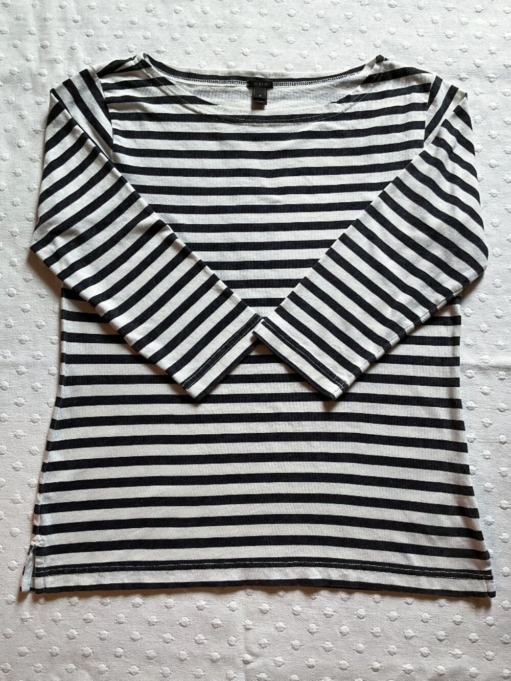 J Crew Women’s Nautical Mariner Striped Boat Neck Tee, 3/4 Sleeve, Navy/White, S